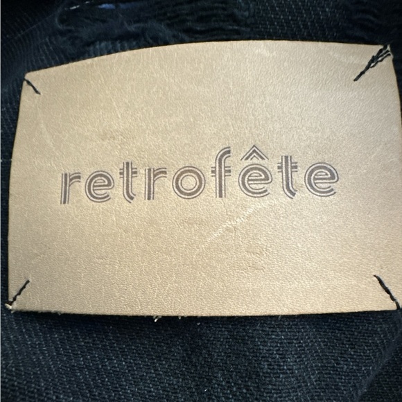 Retrofete Black Distressed Jean Jacket with Raw-Edge Hem Size S - Picture 8 of 8